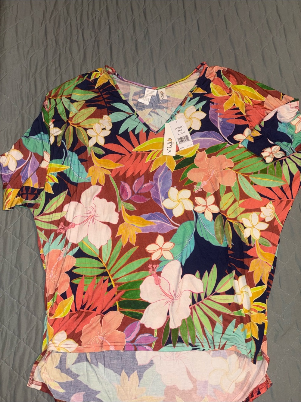 Tropical Floral V-Neck Swim Coverup - Multicolor